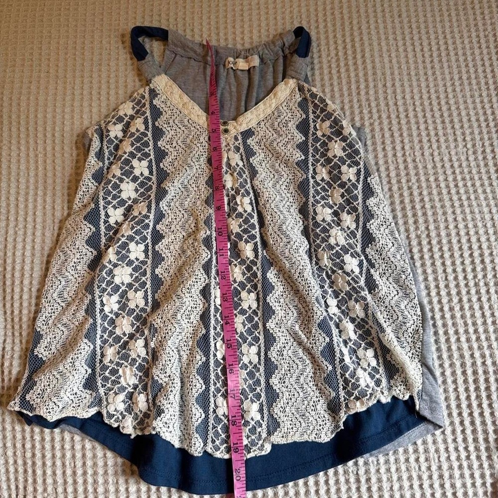 Vintage Jolt Boho Lace Overlay Tank Top Grey Navy - Picture 5 of 6